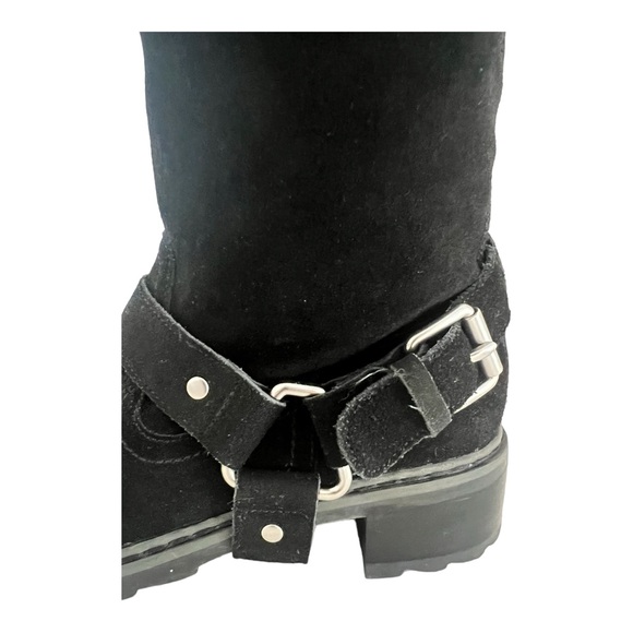 Moto boots black suede mid calf Nine West size 6.5 m - Picture 3 of 11